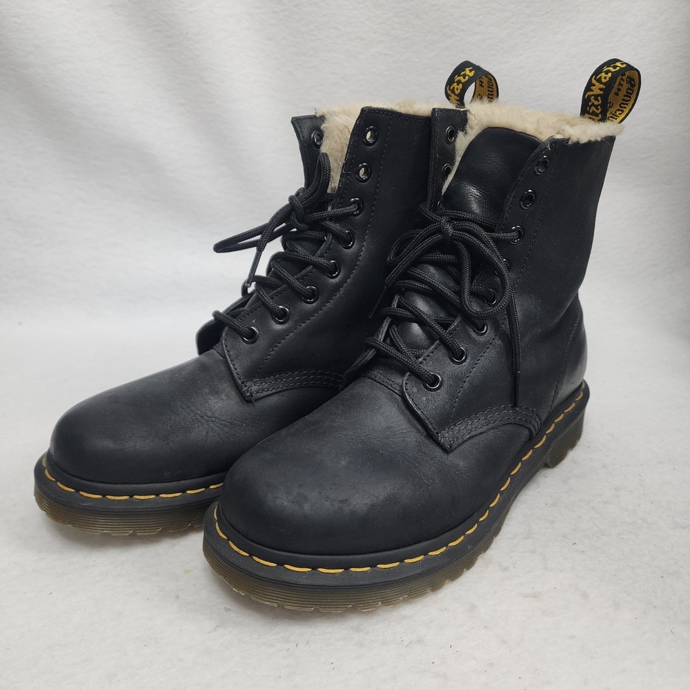 Dr. Martens 1460 Serena Womens 8 Winter Boots Black Faux Fur Lined Lace Up Ankle